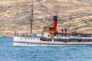 The steamer Earsnlaw cruising on Lake Wakatipu in Queenstown, New Zealand