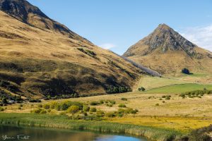 View of a pyramidal mountain in Queenstown, New Zealand